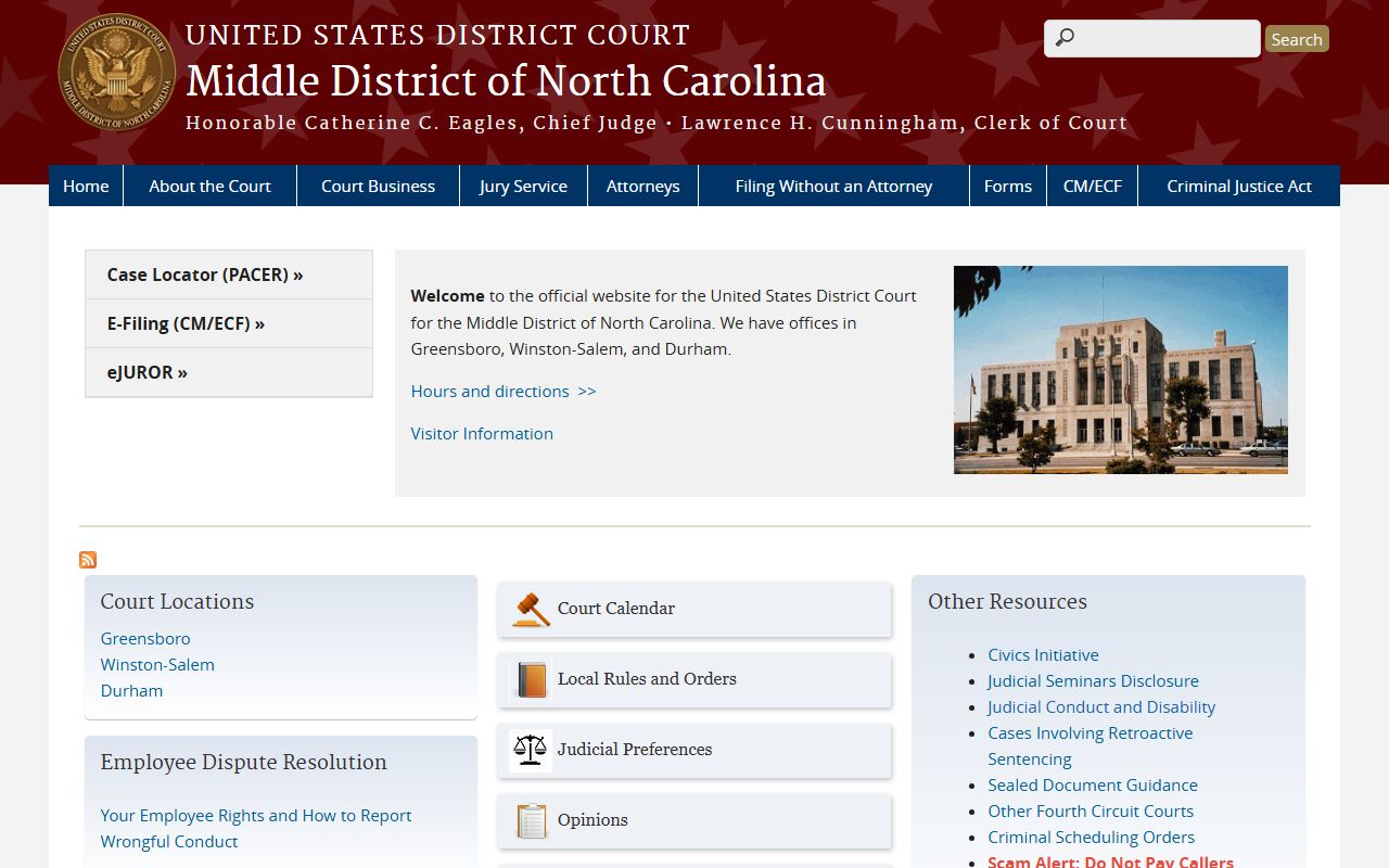 Lee County court records Middle District of North Carolina homepage