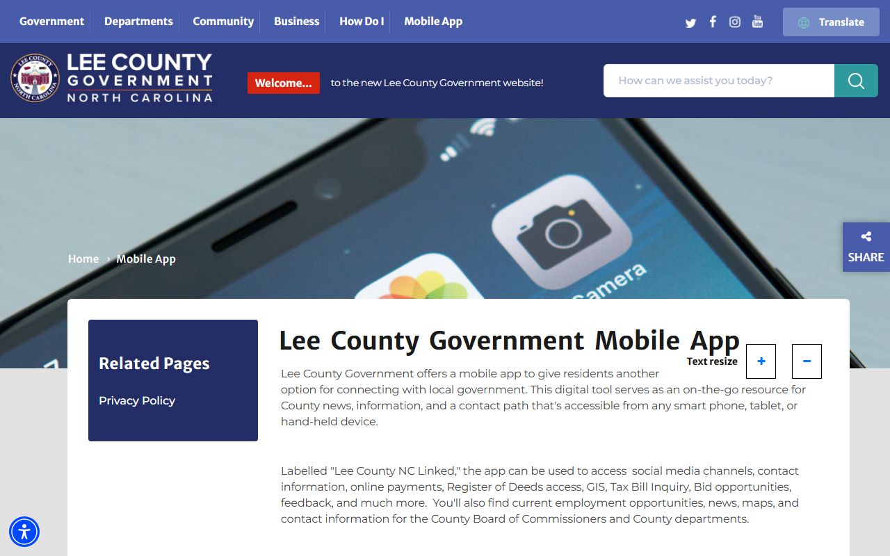 Lee County court records county mobile app page