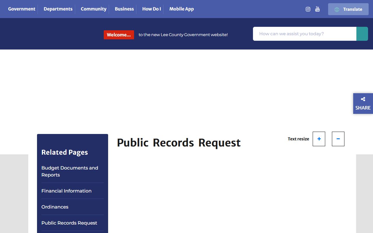 Lee County court records public records request page