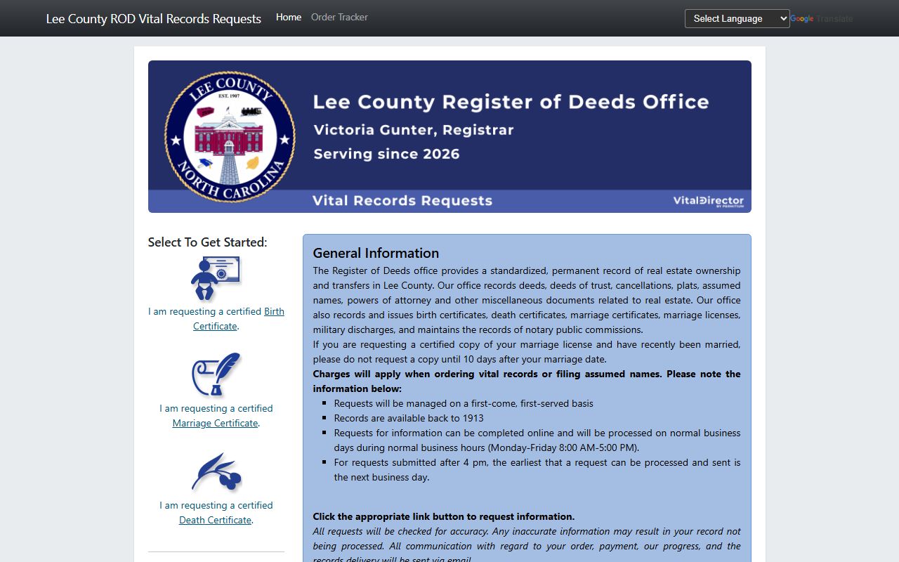 Lee County marriage records Permitium certified copy portal