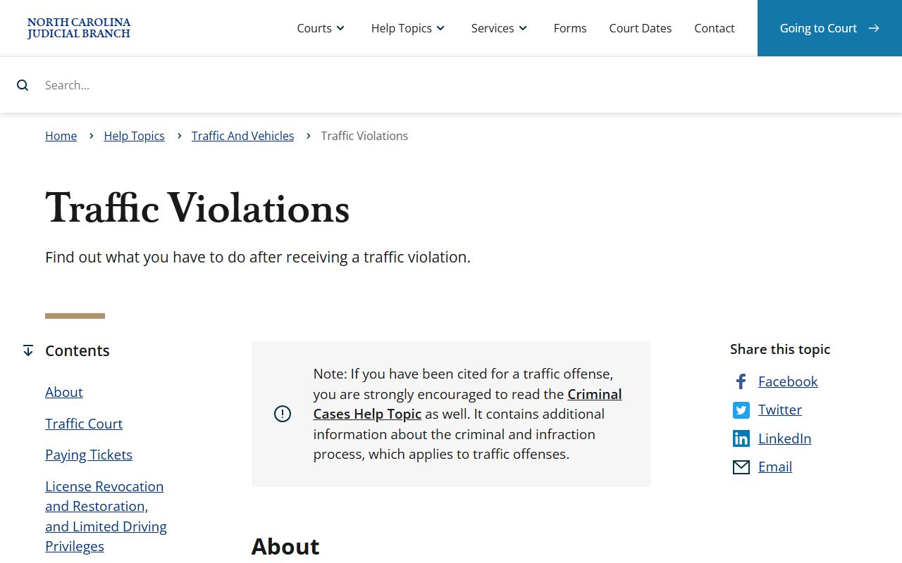Lee County traffic court records North Carolina traffic violations help page