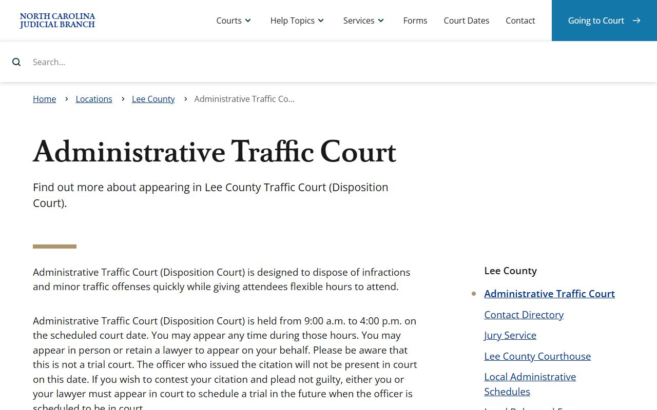 Lee County traffic court records Administrative Traffic Court page