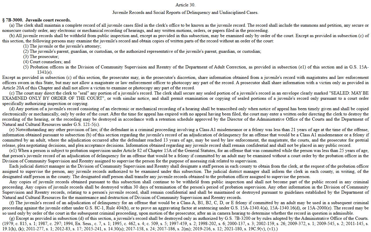 Lee County warrant records juvenile record restrictions statute